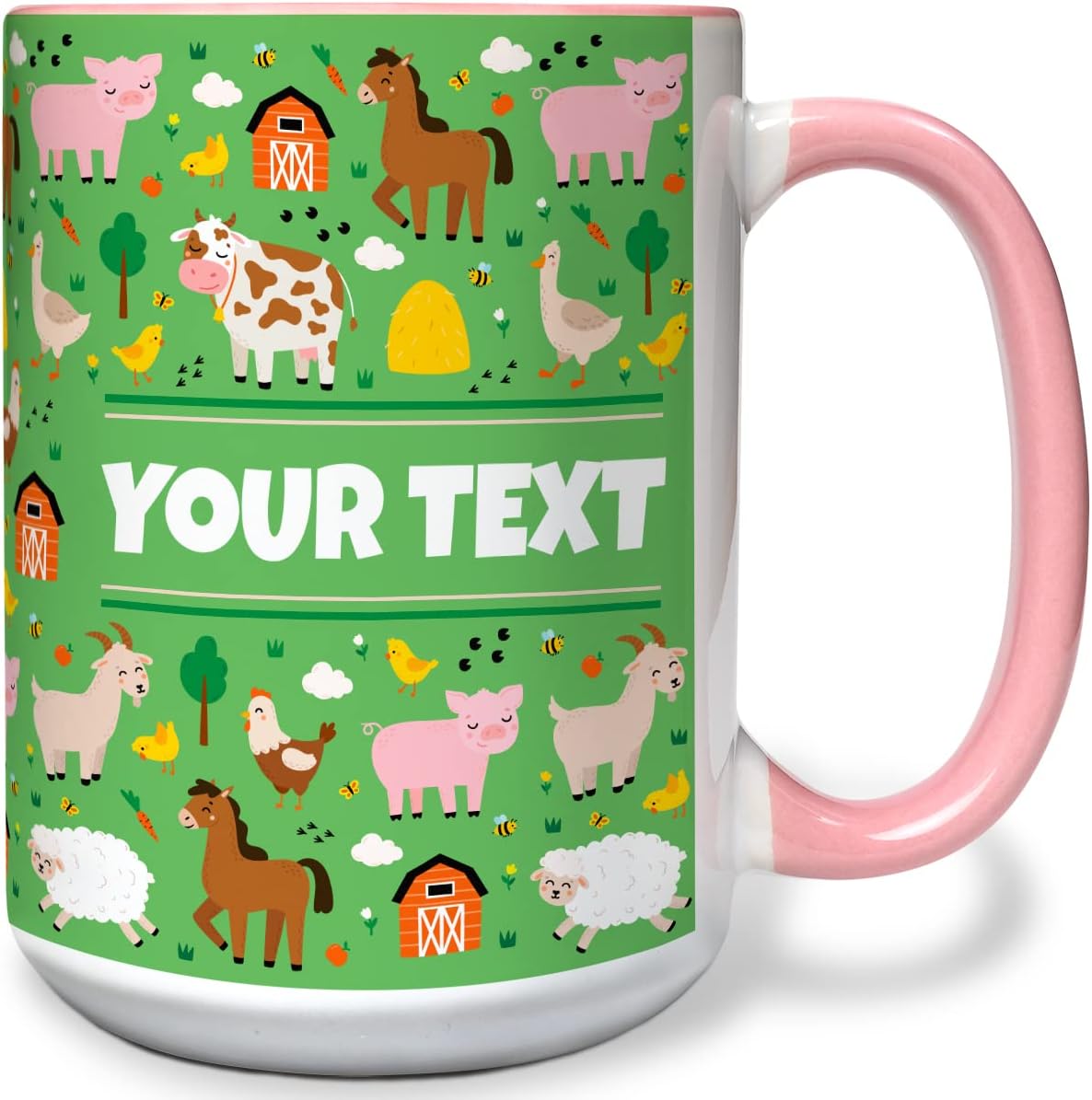 Personalized Mug for Kids - Farm Animals - Custom Name/Text, Ceramic Hot Chocolate/Cocoa/Coffee Cup