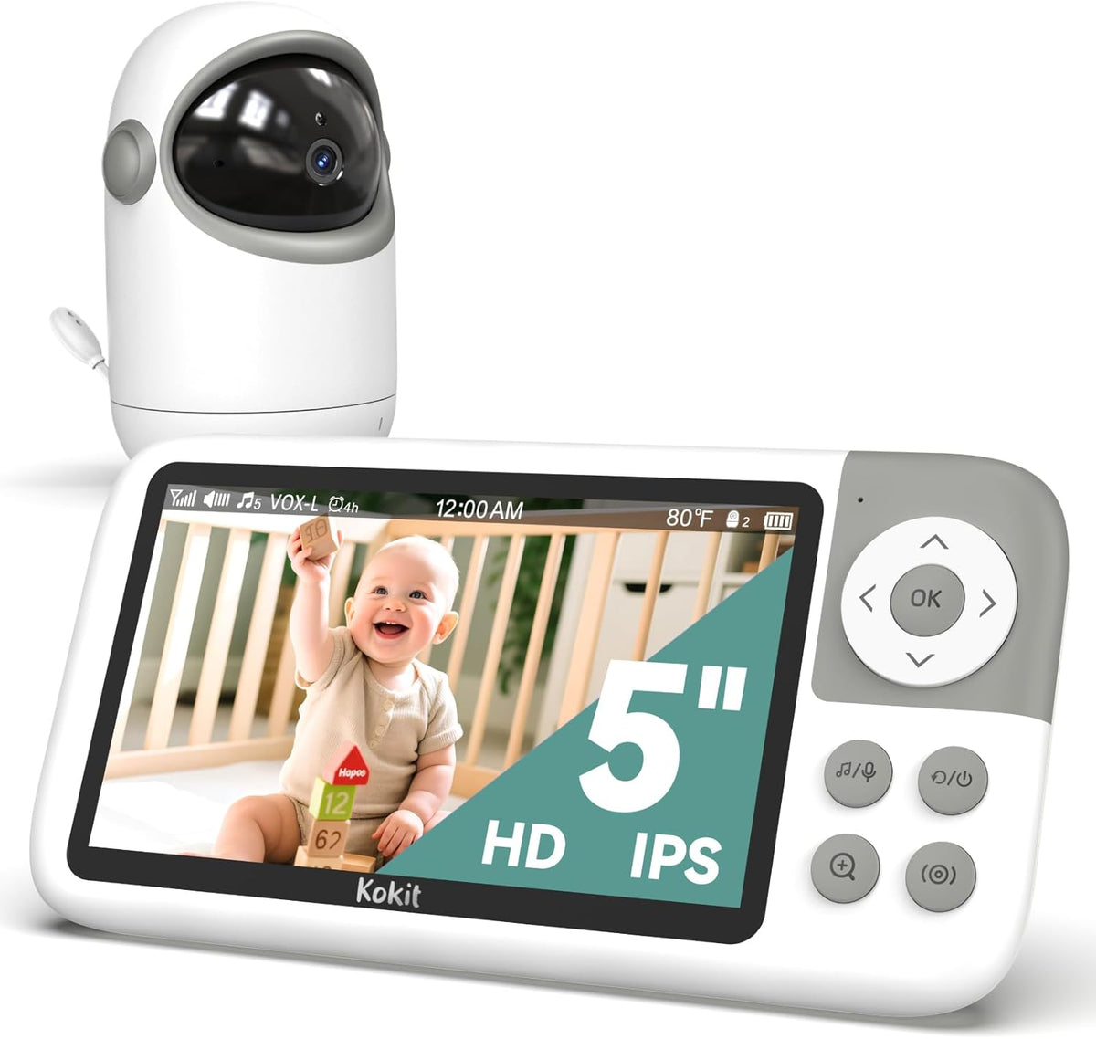 5'' Video Baby Monitor with Camera and Audio,36-Hrs Battery Life,HD Camera Remote Pan Tilt 3X