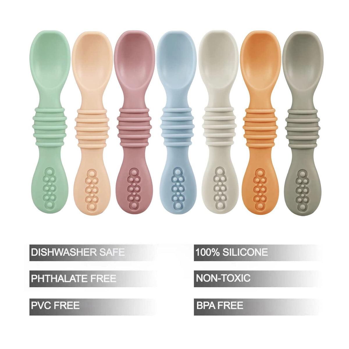 PandaEar 7 Pack Silicone Baby Spoons, Toddler Self Feeding Utensils