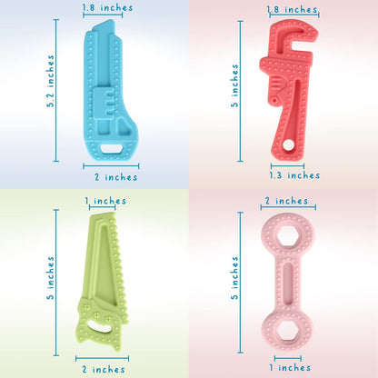 Fu Store 4 Pack Soft Silicone Teething Toys for 0-12Months 6-24 Months Toddlers Infant Hammer Tools