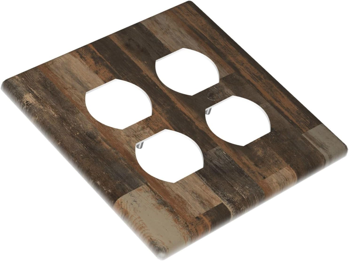 Rustic Brown Wood Grain Dark Oak Outlet Covers 2 Gang Double Duplex Decorative Light Switch Covers