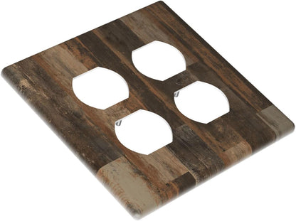 Rustic Brown Wood Grain Dark Oak Outlet Covers 2 Gang Double Duplex Decorative Light Switch Covers