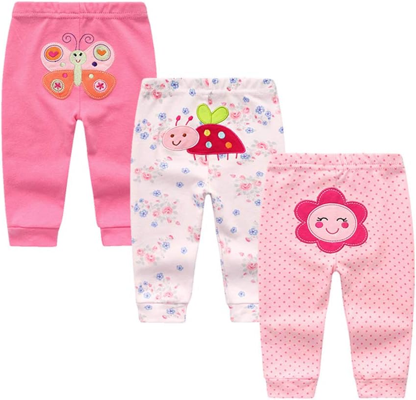 Unisex Newborn Baby Cotton 4-Pack Pants Embroidery Pringting Casual Leggings 0-24 Months for Boys