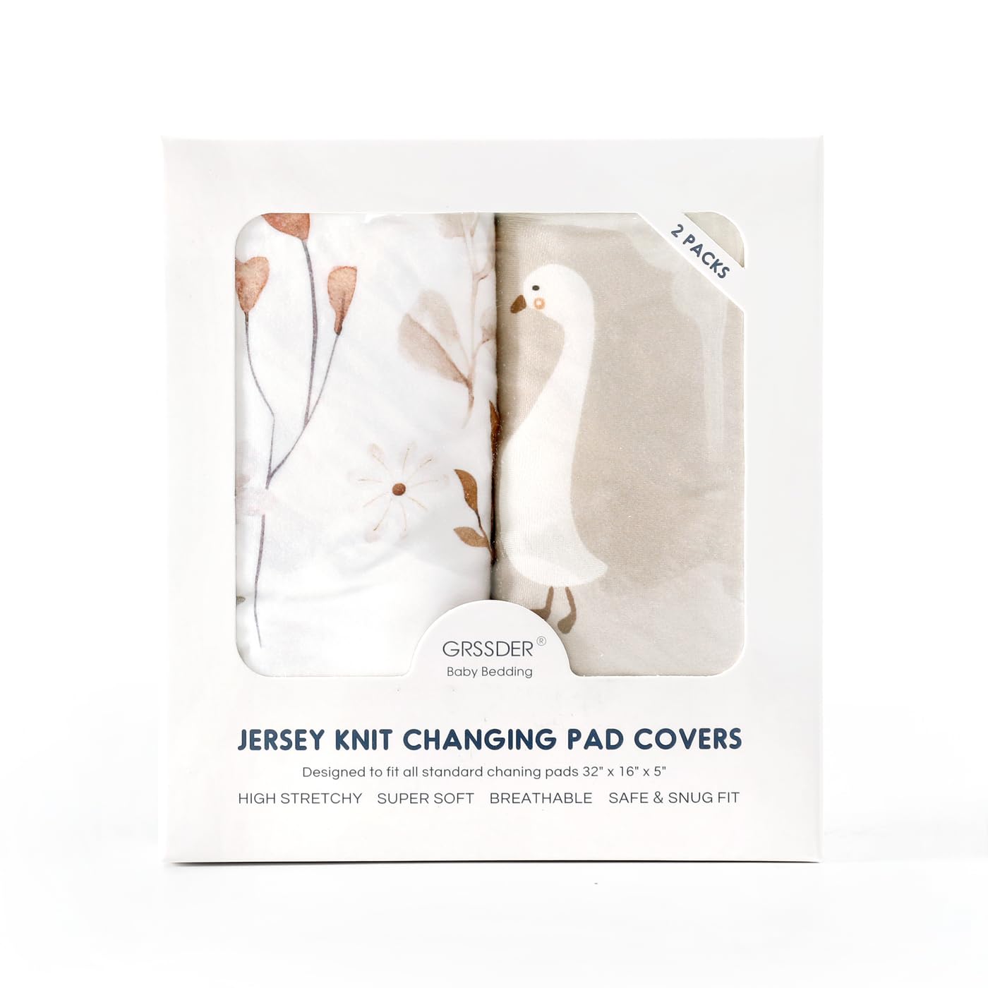 GRSSDER Stretch Ultra Soft Jersey Knit Changing Pad Cover Set 2 Pack, Change Table Pad Covers Fit