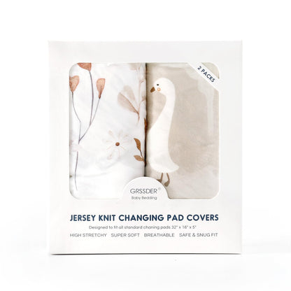 GRSSDER Stretch Ultra Soft Jersey Knit Changing Pad Cover Set 2 Pack, Change Table Pad Covers Fit