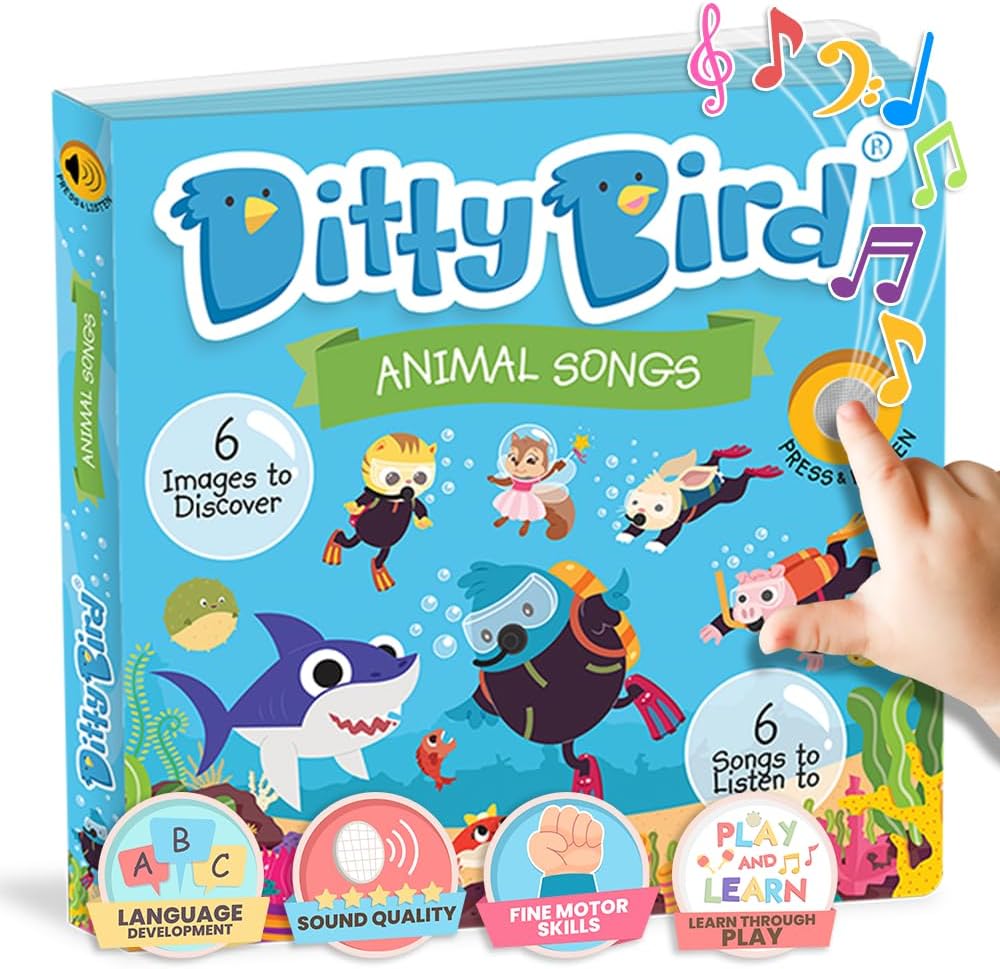 Ditty Bird Animal Songs Book for Toddlers – Interactive Sound Book with Baby Shark & More | Musical