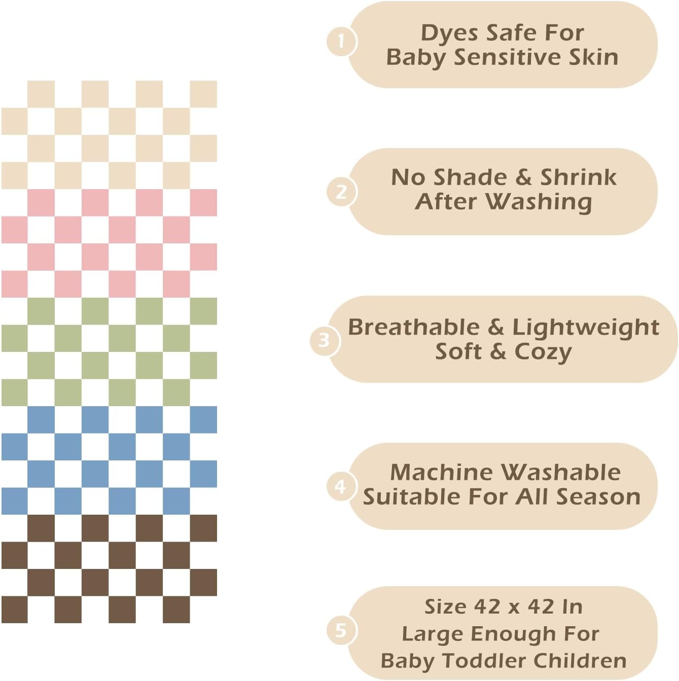 Ultra Soft Checkered Muslin Baby Blanket Pack of 2 Cotton Swaddles Bed Blankets for Babies and