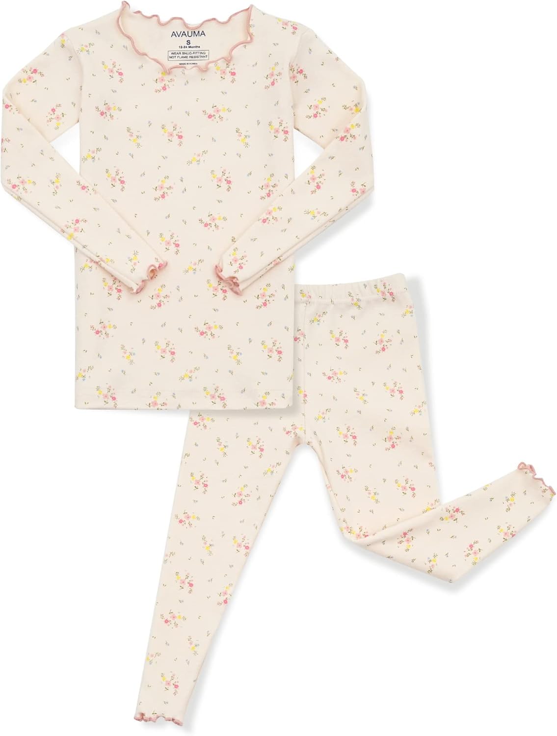 AVAUMA Baby Boy Girl Pajama Set 6M-7T Kids Cute Toddler Snug fit Flower Pattern Design Pjs Cotton
