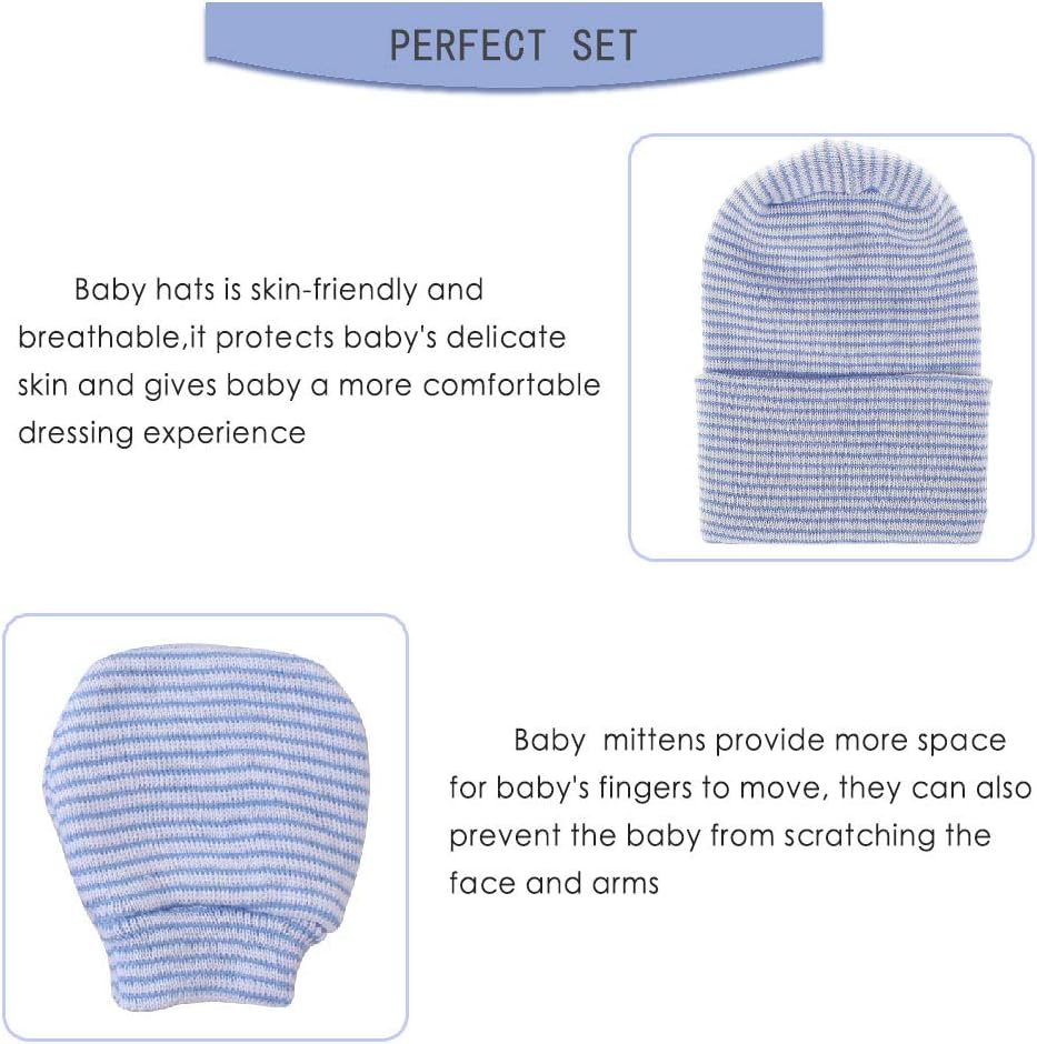 Baby Caps and Mittens Newborn Hospital Beanie Hats No Scratch Gloves Soft Babies Gift Set for Boys