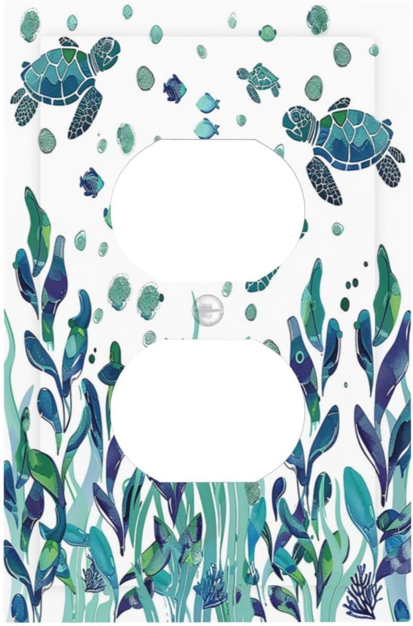 Outlet Covers Vibrant Turtle Seagrass Watercolor Painting 1 Gang Duplex Wall Plate Decorative