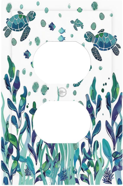 Outlet Covers Vibrant Turtle Seagrass Watercolor Painting 1 Gang Duplex Wall Plate Decorative