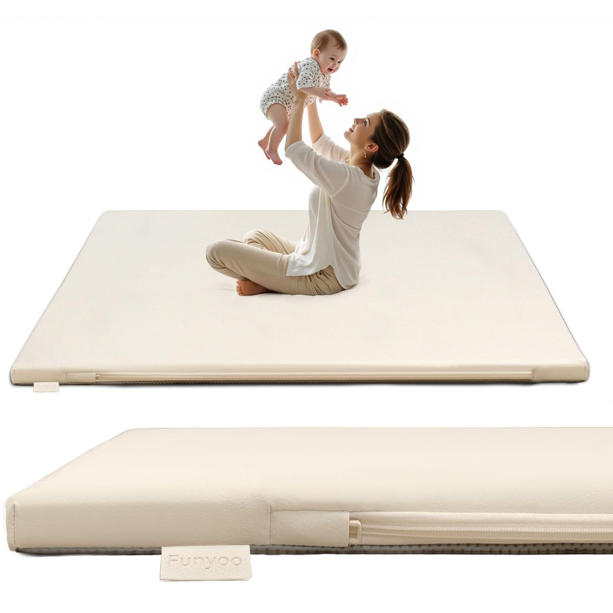 Padded 71" ×59" Large Baby Play Mat for Floor, 1.3" Thick Foam Mat with Soft Vegan Leather, Baby
