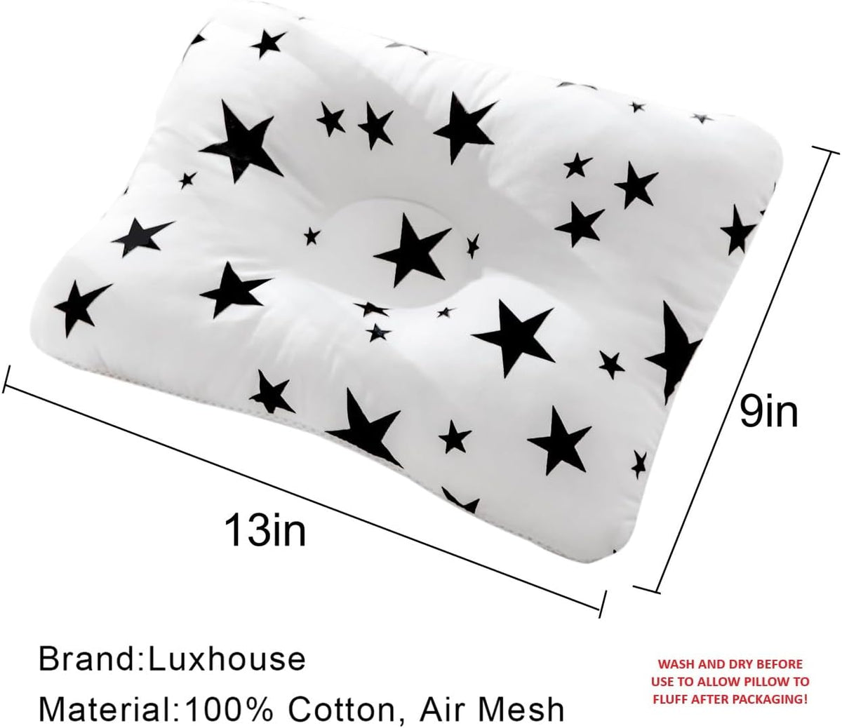Unisex Pillow 13x9x2, Hypoallergenic Airmesh Breathable Cool 100% Cotton, Control Sweat, Ideal for
