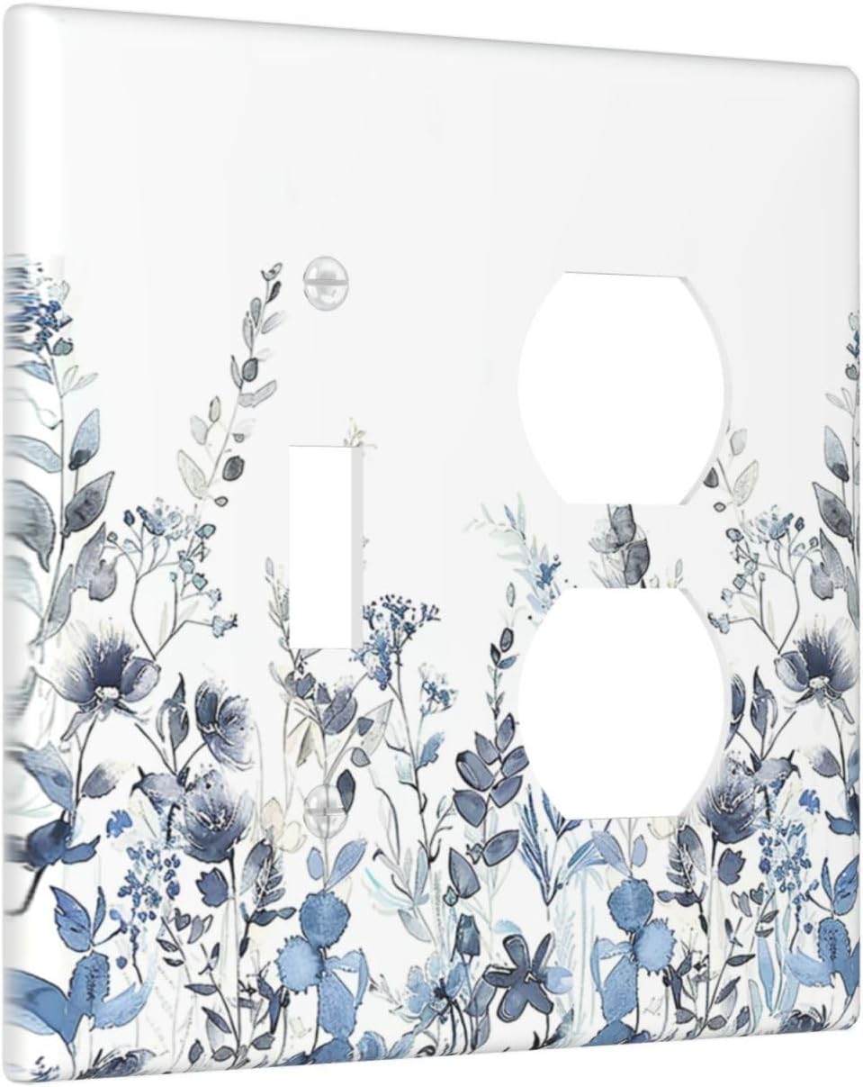 Wallplates Light Blue Watercolor Leaves Plant With Floral 1 Toggle 1 Duplex Switch Plate Electrical