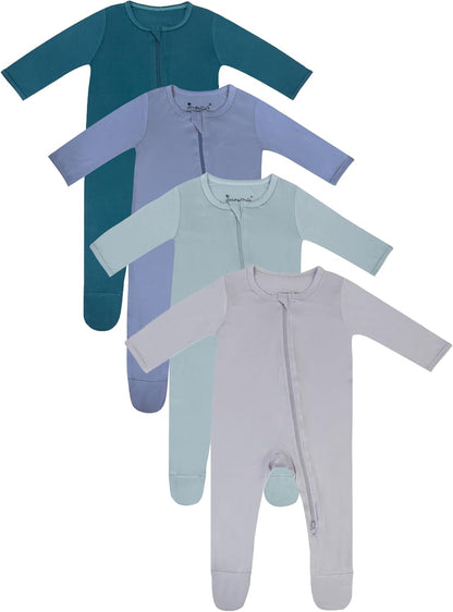 Jimonda Baby Boy Romper 4-Pack - Bamboo Zip-Up Pajamas for 0-24 Months,Unisex Footed