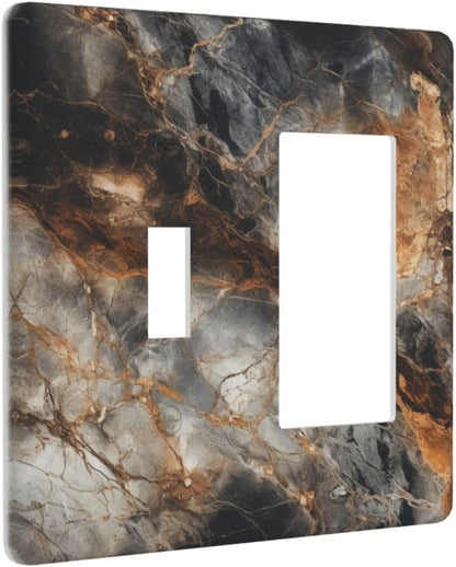 Brown Marble Granite Golden Lines Print Outlet Covers 1 Toggle 1 Rocker Combination Decorative Wall