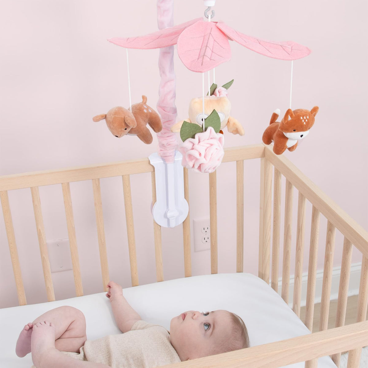 The Peanutshell Crib Mobile for Girls - Pink and White Musical Baby Crib Mobile with 12 Lullabies