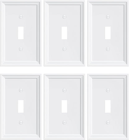 6-Pack Single Toggle Light Switch Covers Wall Plate, Pure White Decorative Switch Plate Covers, 1