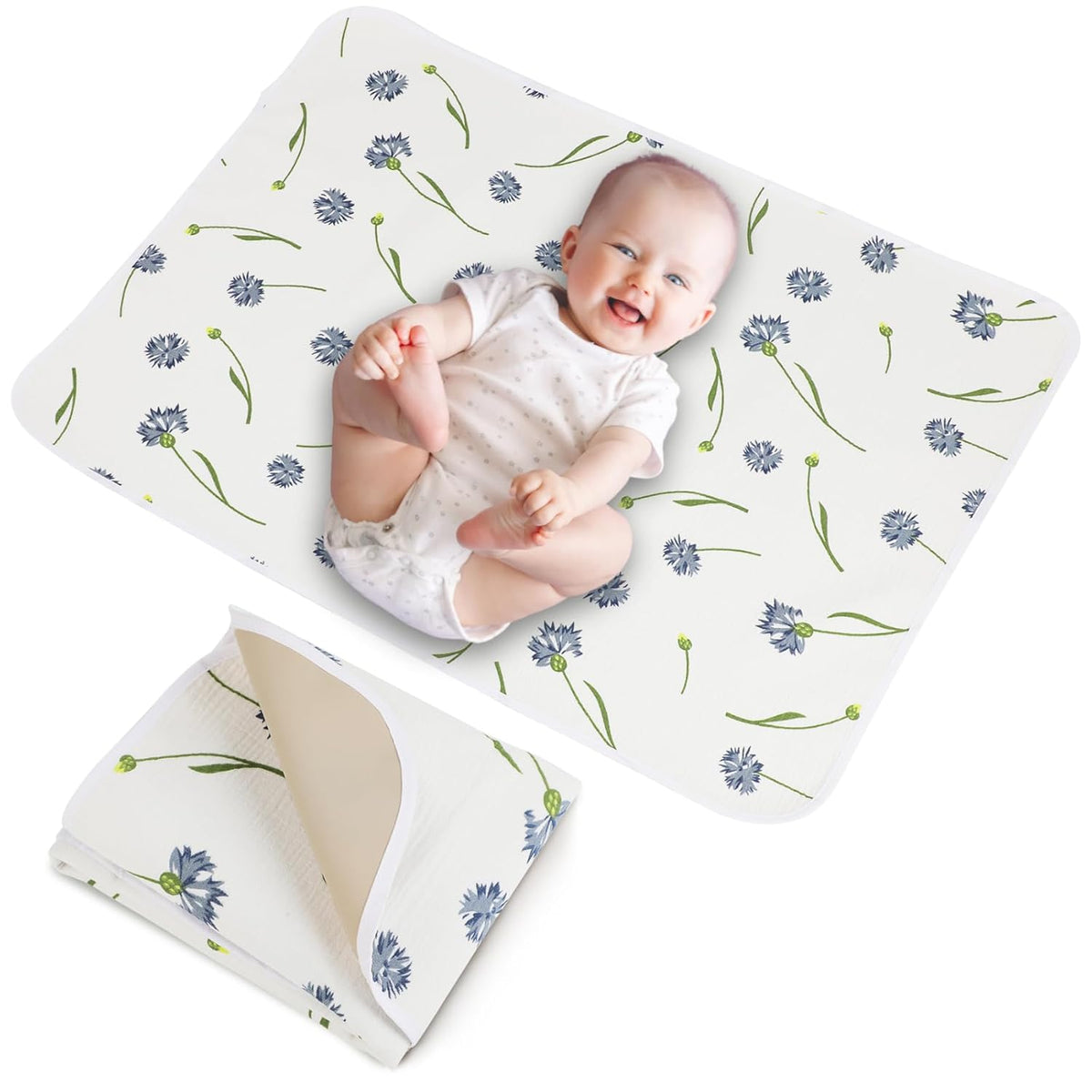 Baby Diaper Changing Pad, 19.7"x25.6" Waterproof Changing Pad Liners with 100% Muslin Cotton Front