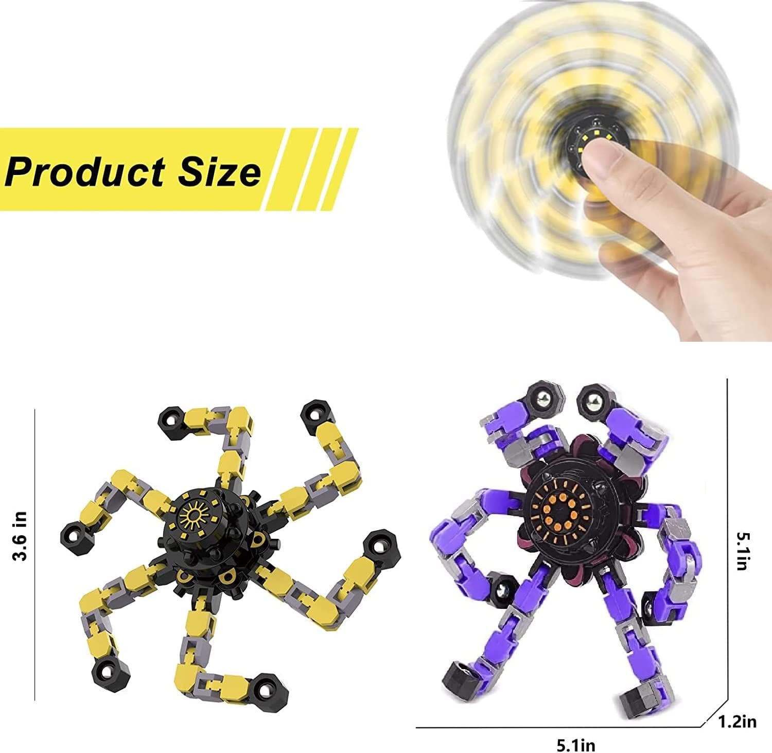 Gifts for Kids 8 Packs Transformable Fingertip Chain Robot Toy DIY Deformation Robot Deformed