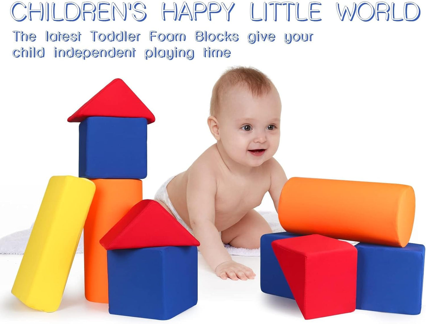 Toddler Foam Building Blocks, 12 PCS + 4 Kinds of Shapes Colourful Stacking Block Sets for Kids