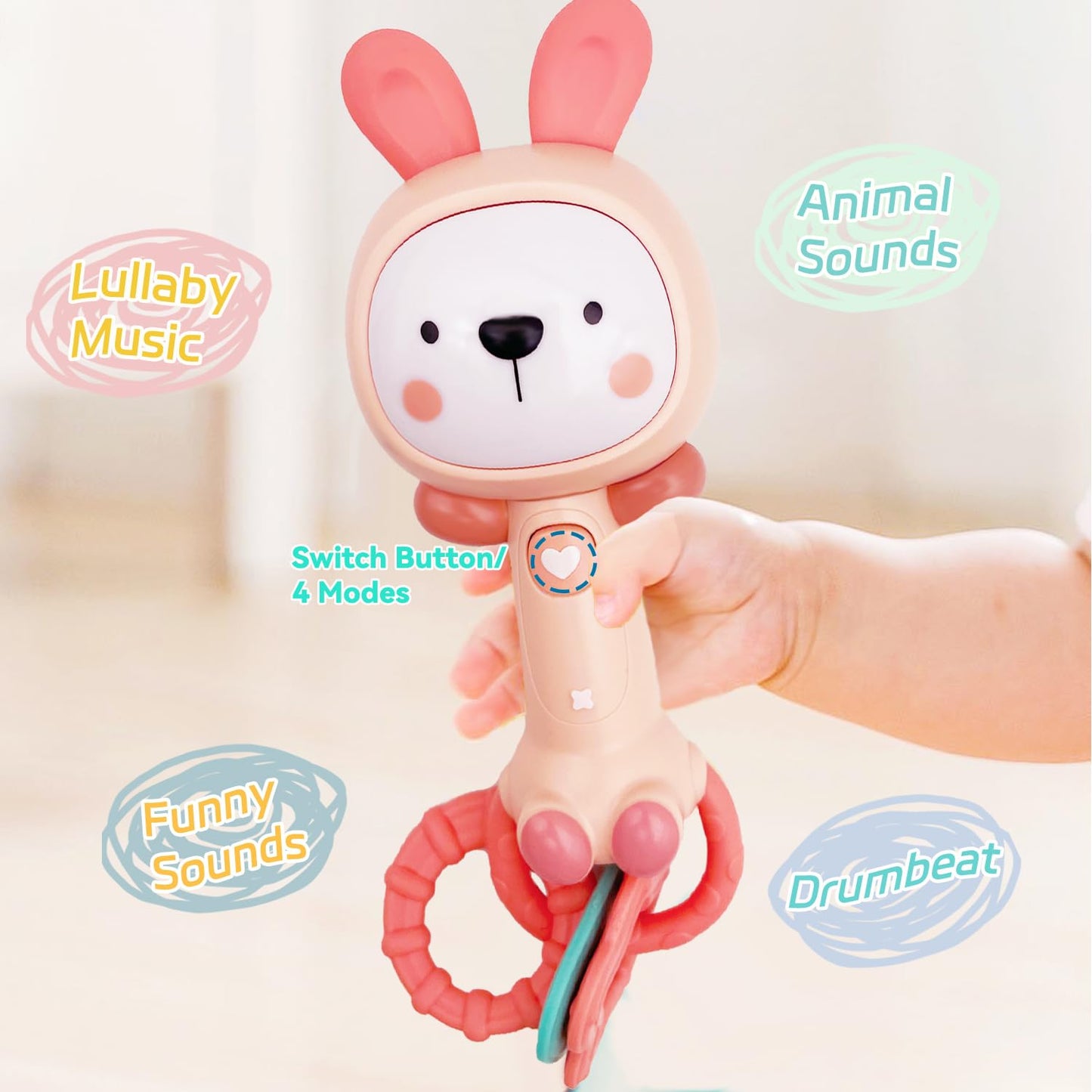 Baby Music Rattle, Teething Toys for Infants 6-12-18 Months Toddlers, Light-Up & Chew Sensory Toys