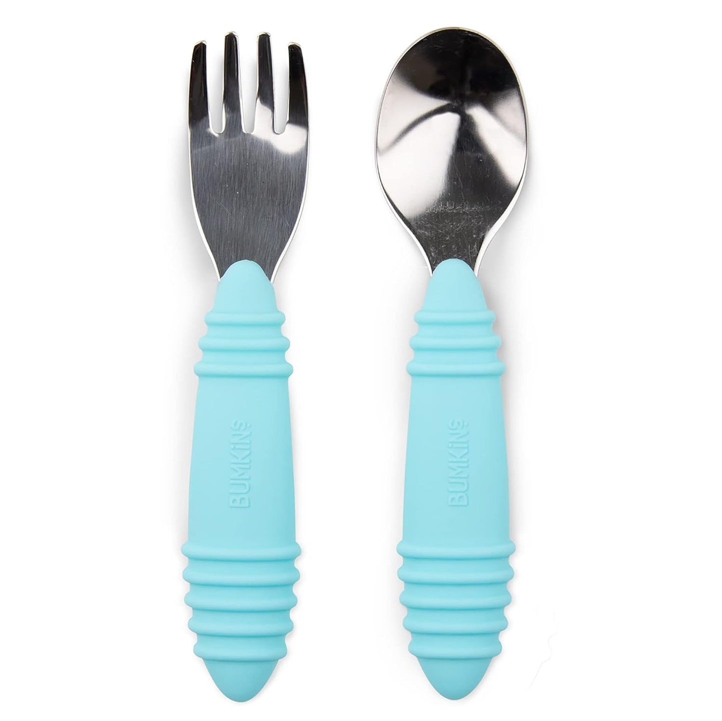Bumkins Toddler Utensils, Kids Size Fork and Spoon Set, Silicone and Stainless-Steel Training