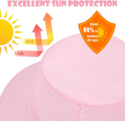 Baby Sun Hat Kids Summer UPF 50+ Toddler Bucket Hat Wide Brim Adjustable Beach Hats for Boys Girls