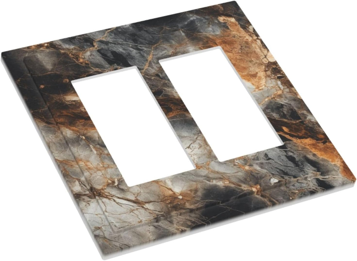 Brown Marble Granite Golden Lines Print Decorative Outlet Covers 2 Gang Double GFCI Rocker