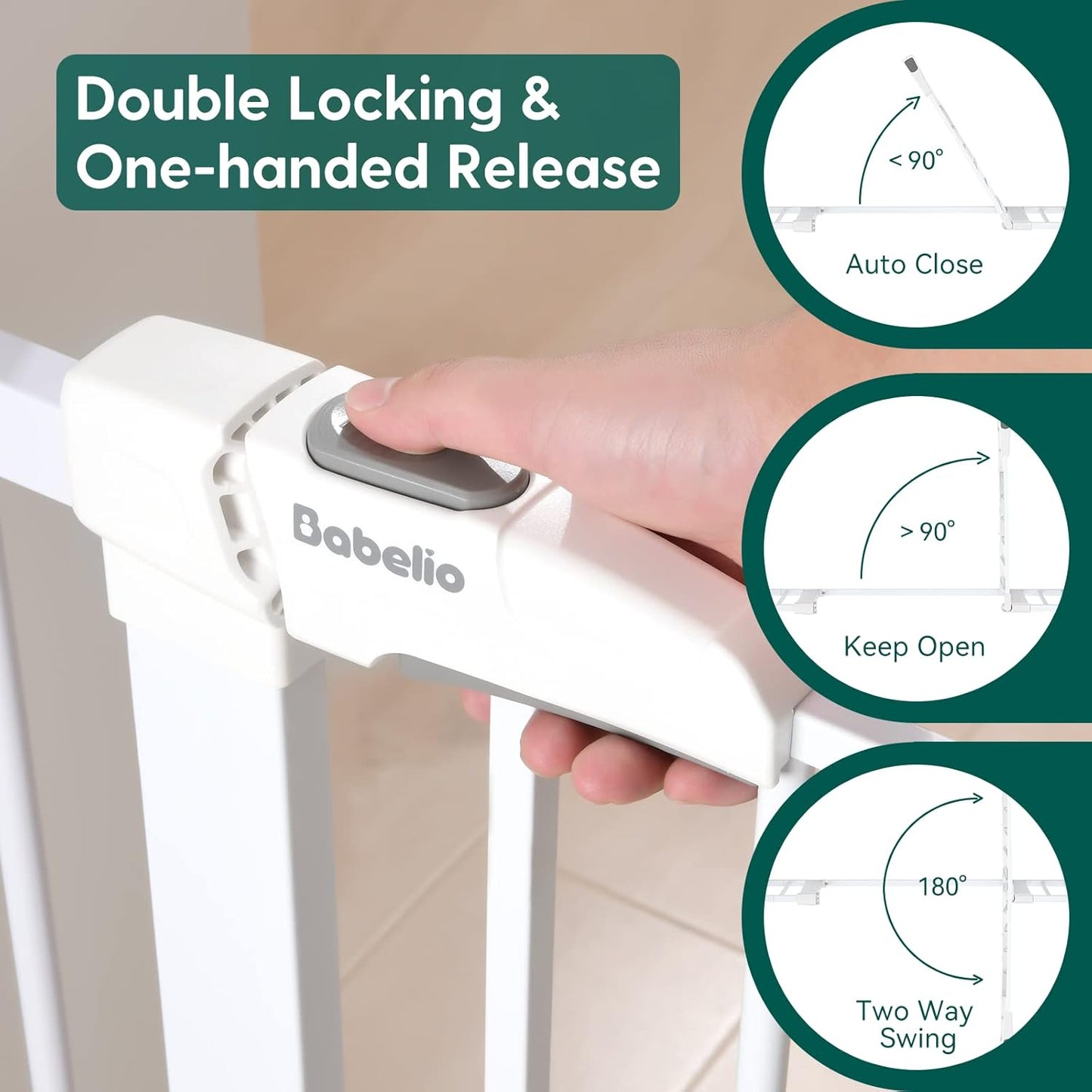 Babelio Baby Gate, 29-48 Inch Auto Close Pet Gate, Easy Install Pressure-Mounted Safety Gate, Extra