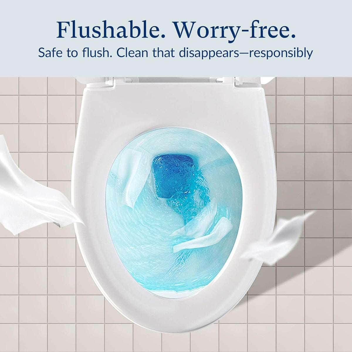 Flushable Wet Wipes - 6 Large Packs (360 Ct) - Unscented Extra-Large Body & Hand Tissue with