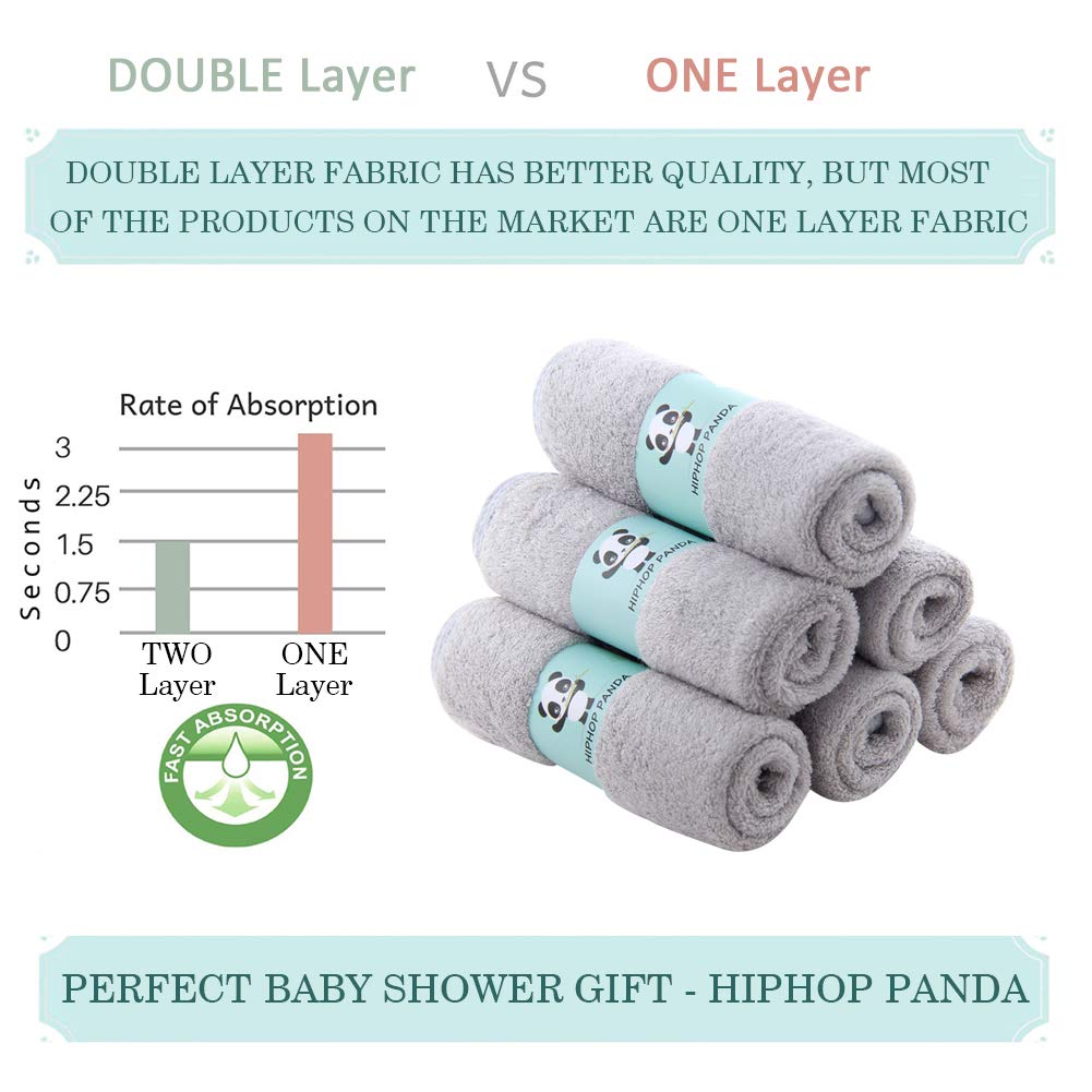 HIPHOP PANDA Baby Washcloths, Rayon Made from Bamboo - 2 Layer Ultra Soft Absorbent Newborn Bath