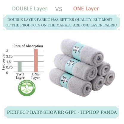 HIPHOP PANDA Baby Washcloths, Rayon Made from Bamboo - 2 Layer Ultra Soft Absorbent Newborn Bath