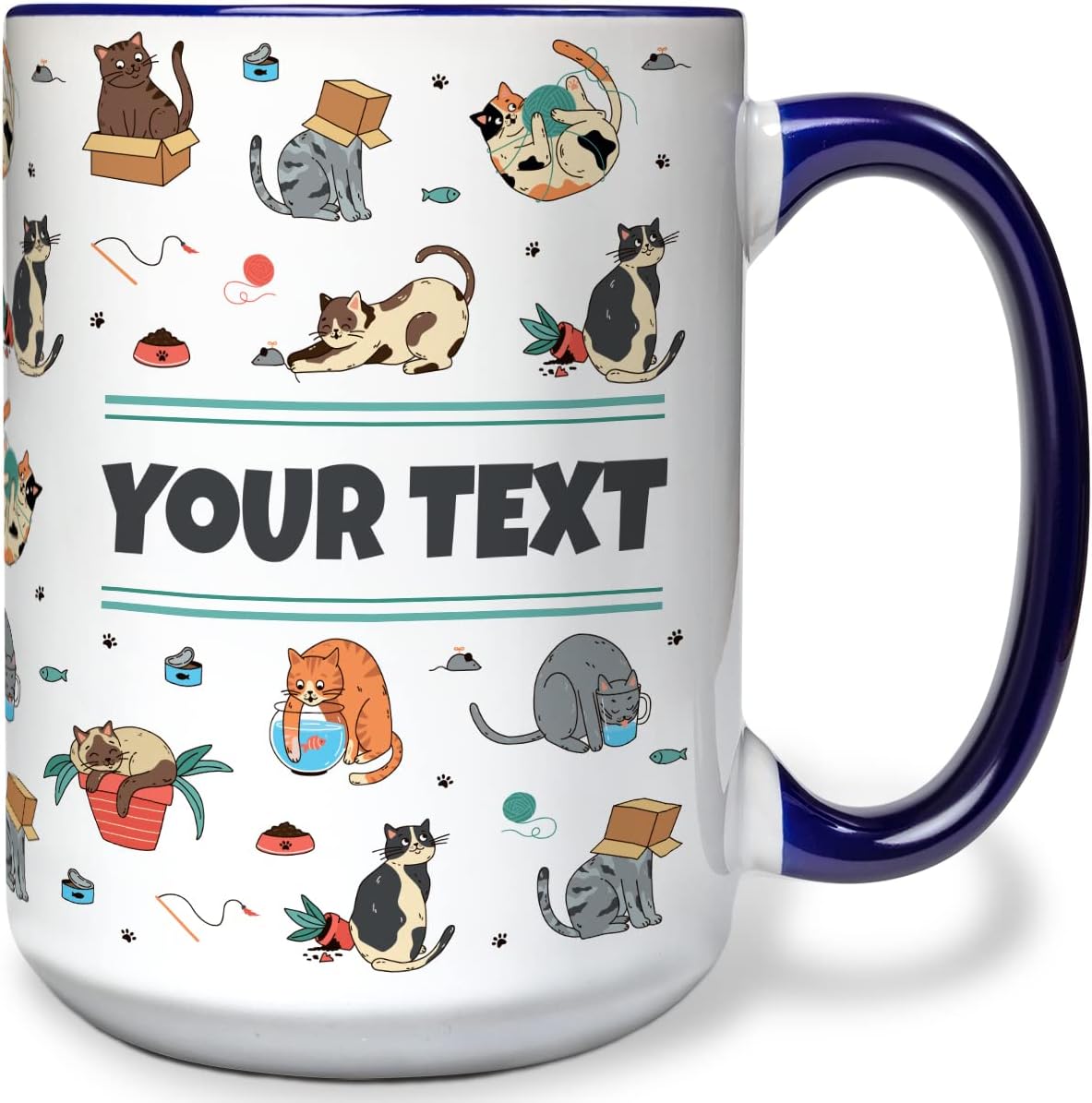 Personalized Mug for Kids - Cats - Custom Name/Text, Ceramic Hot Chocolate/Cocoa/Coffee Cup for