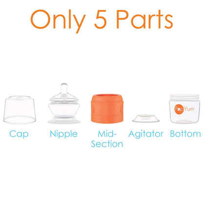 PopYum 5 oz Orange Anti-Colic Formula Making/Mixing/Dispenser Baby Bottle with #1 Slow Flow Nipple