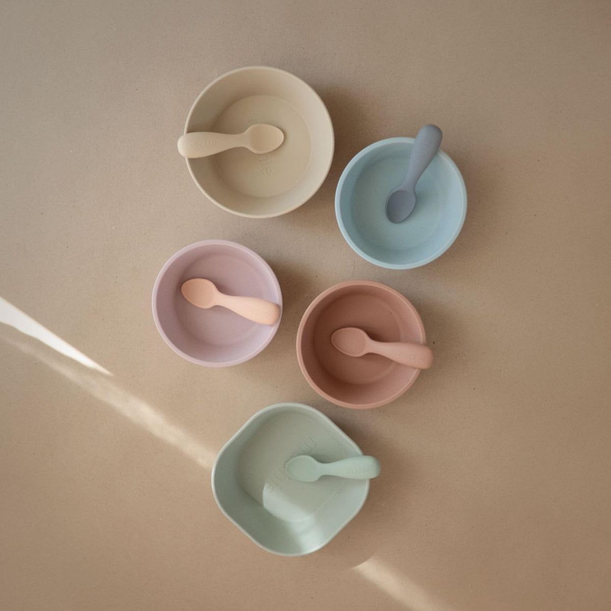 mushie Silicone Toddler Starter Spoons | 2 Pack (Tradewinds/Shifting Sand)