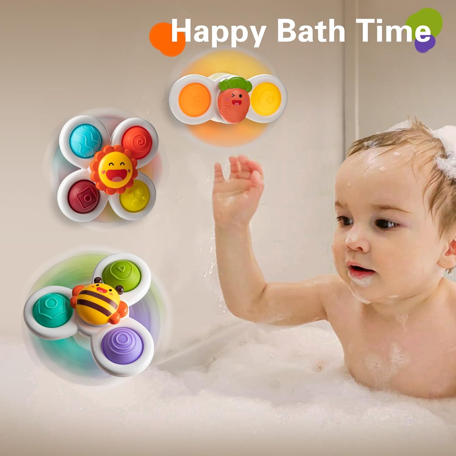 TOHIBEE 3PCS Suction Cup Spinner Toys for 1 2 Year Old Boys Spinning Toys 12-18 Months Sensory Toys