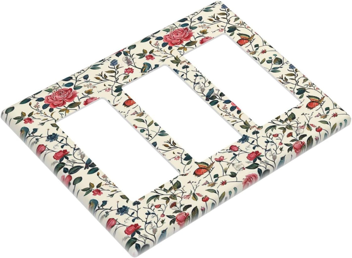 Light Switch Covers Vintage Flowers Rose Leaf Bird Butterfly 3 Gang Rocker Electrical GFCI