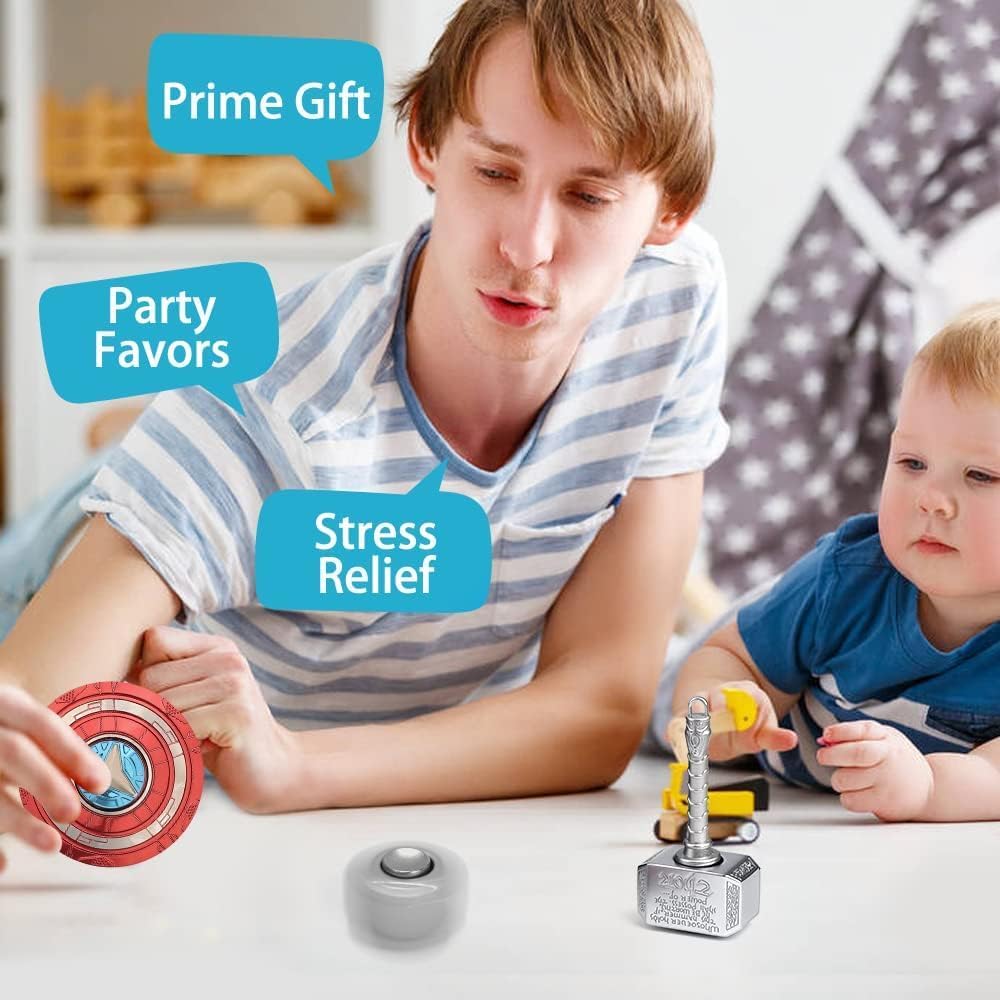 Thor's Hammer Fidget Spinner Toy, Metal 2 in 1 Mjolnir Hammer for Kids Adults, Shield Keychain