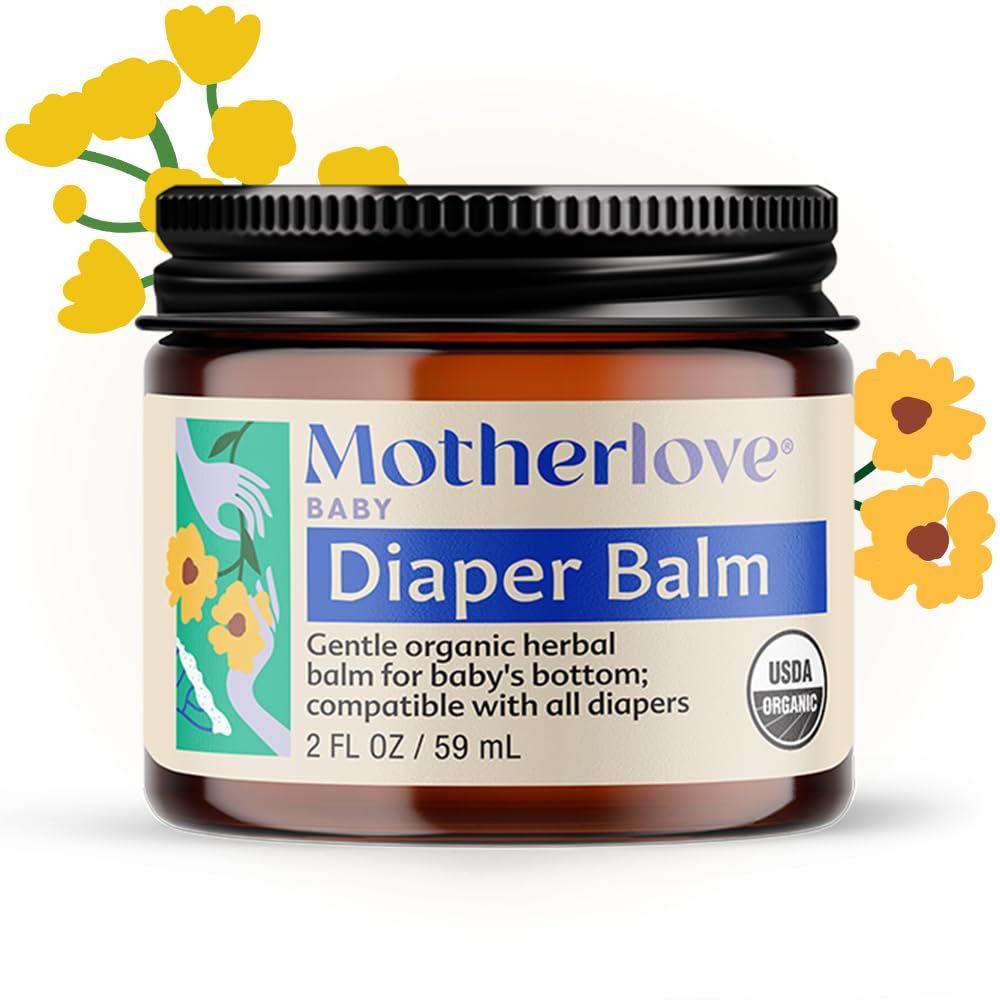 Motherlove Diaper Balm (2 oz) Organic Herbal Diaper Rash Cream—Cloth diaper Safe, Zinc Oxide- &