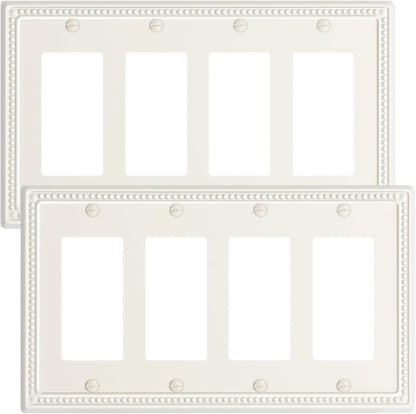 2-Pack Quad Decorator Outlet Cover Plate, Light Almond Pearls Decorative Switch Plates Covers