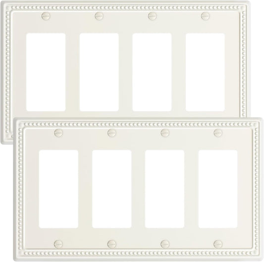 2-Pack Quad Decorator Outlet Cover Plate, Light Almond Pearls Decorative Switch Plates Covers