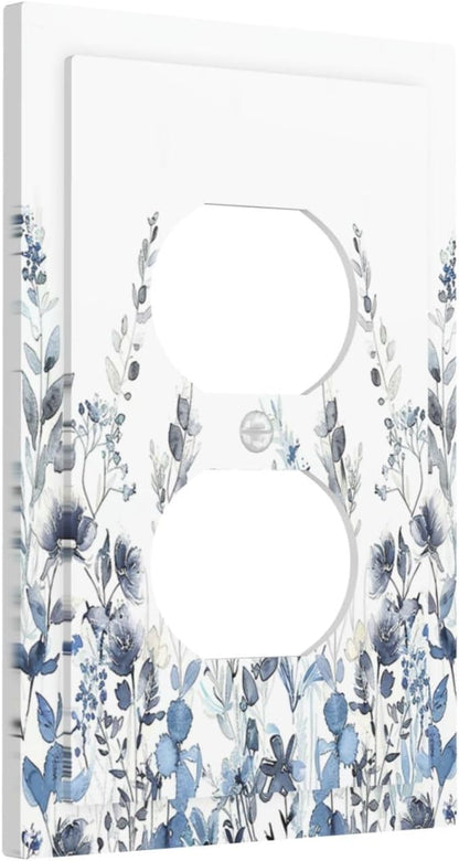 Outlet Covers Light Blue Watercolor Leaves Plant With Floral 1 Gang Duplex Wall Plate Decorative