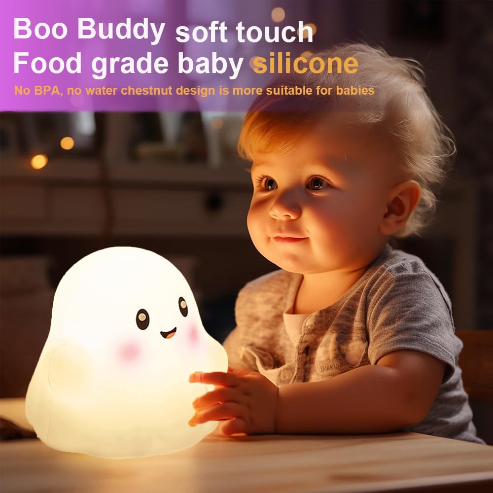 Ghost Night Light for Kids, Silicone Nursery Nightlight with 13 Interactive Sound Effects