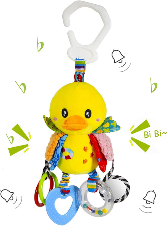 Baby Stroller Car Seat Toys for Infant with Teether Hanging Rattle, Clip on Stroller, Soft Plush