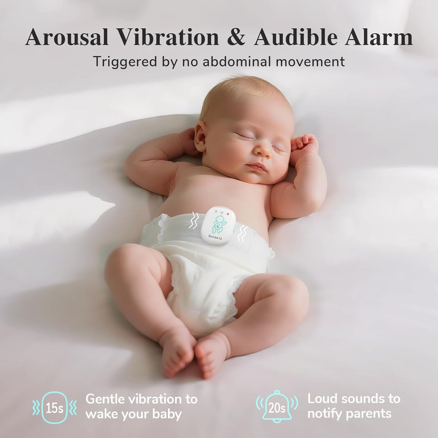 Sense-U Smart Baby Monitor Pro with Arousal Vibration, Audible and App Alerts: Tracks Abdominal