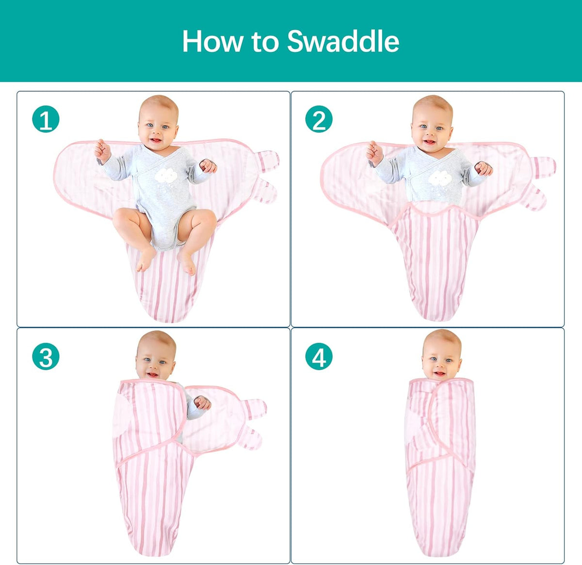Biloban Baby Swaddle for Girls 0-3 Months, Cotton Blanket, Newborn Essentials, Lovely Pink Print, 4