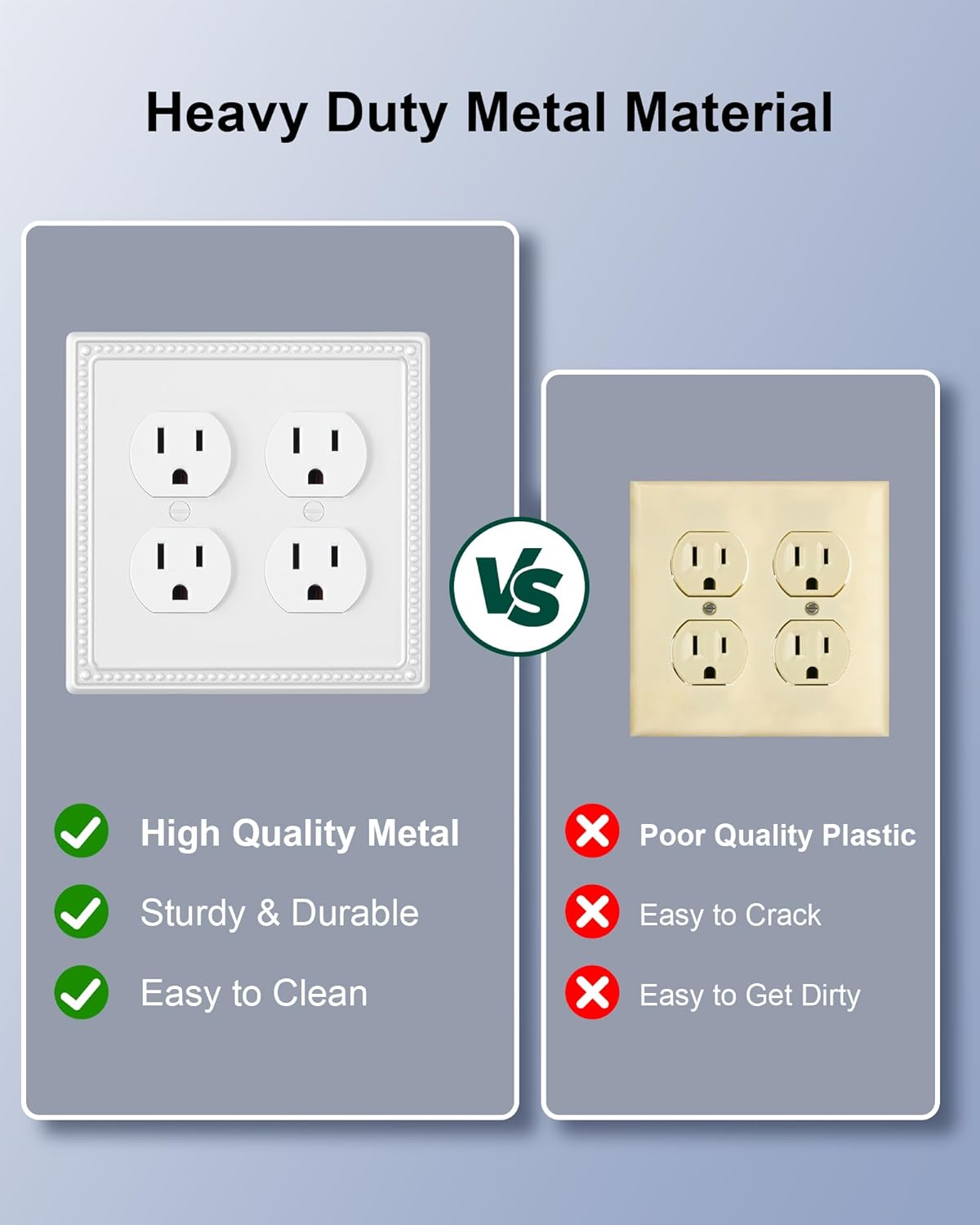 2-Pack Double Duplex Outlet Cover, Metal Switch Plates and Outlet Covers, Pure White Pearls