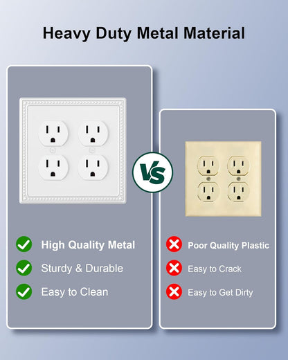 2-Pack Double Duplex Outlet Cover, Metal Switch Plates and Outlet Covers, Pure White Pearls