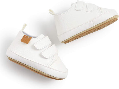 SOFMUO Baby Boys Girls High Top Ankle PU Leather Sneakers Soft Rubber Sole Infant Moccasins Newborn